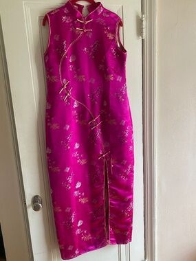 Asian style dress hot pink dress.
